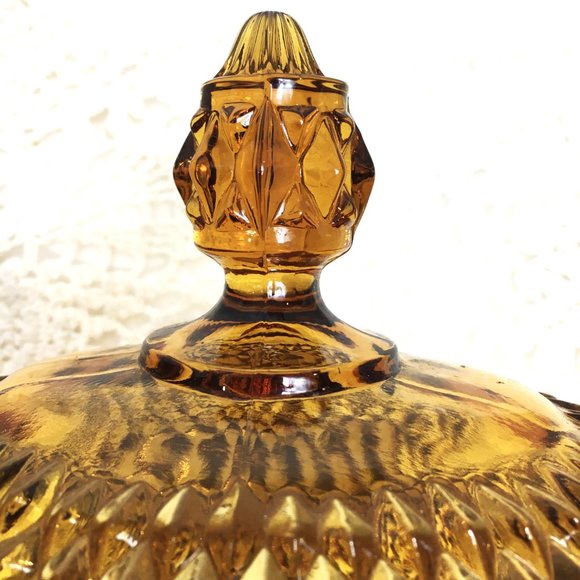 Indiana Glass Amber Diamond Point 70's  Oval Covered Butter Dish Vtg - Picture 3 of 12